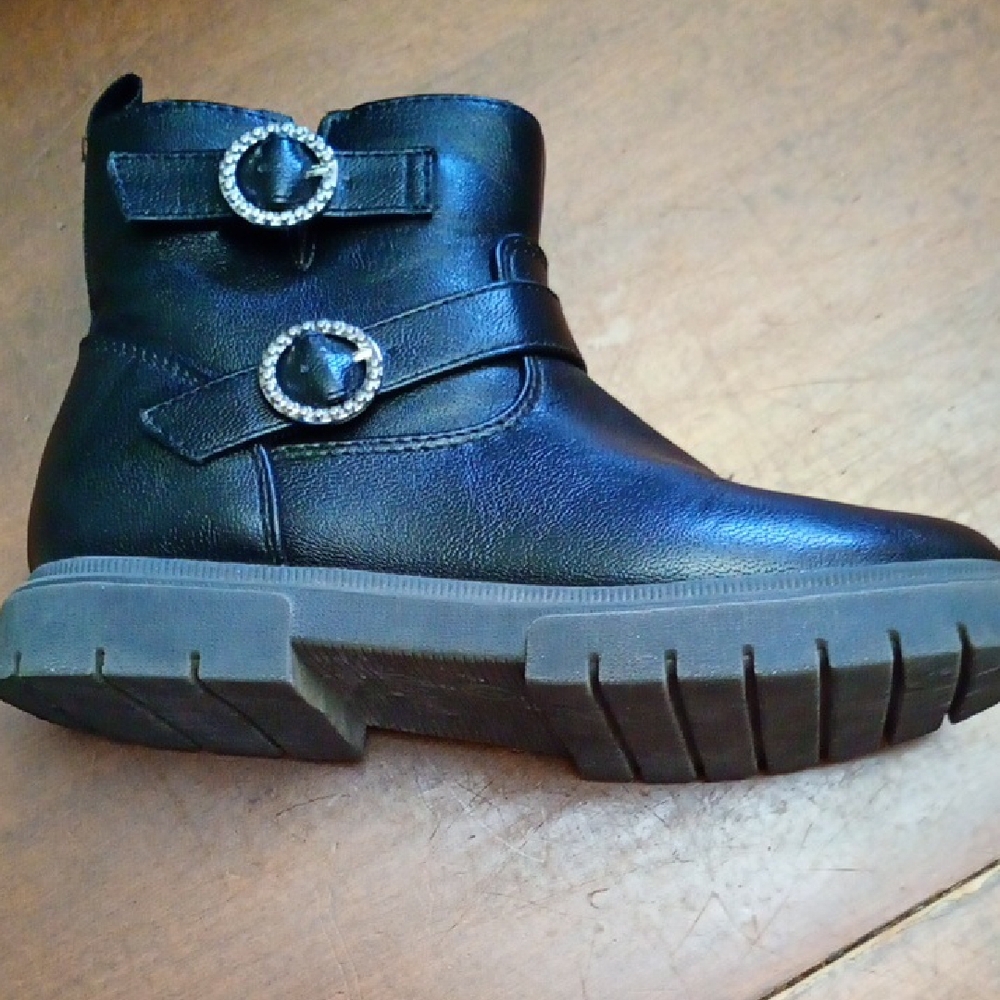 Cat & Jack Black Kids Boots with Silver Buckles